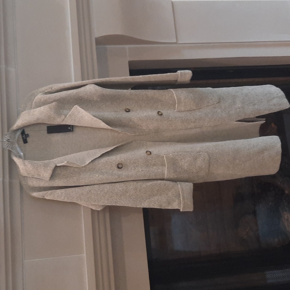 Lulu's Long Beige Double-Breasted Knit Sweater